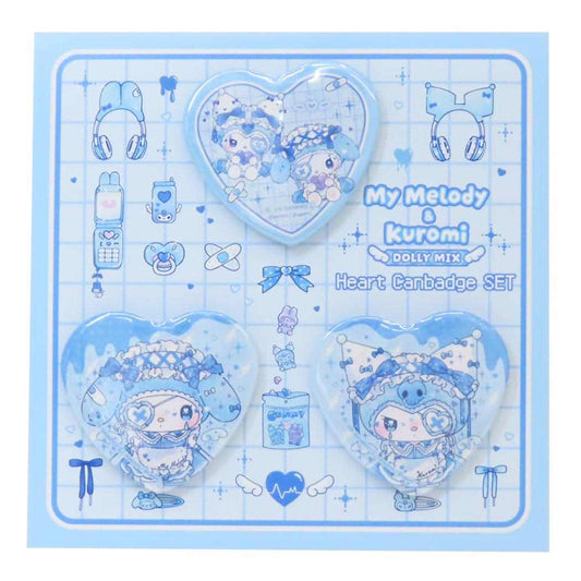 マイメロディ＆クロミ 缶バッジ ハートカンバッジ3個セット DOLLY MIX サンリオ ワタナベ コレクション雑貨 キャラクター グッズ メール便可 シネマコレクション