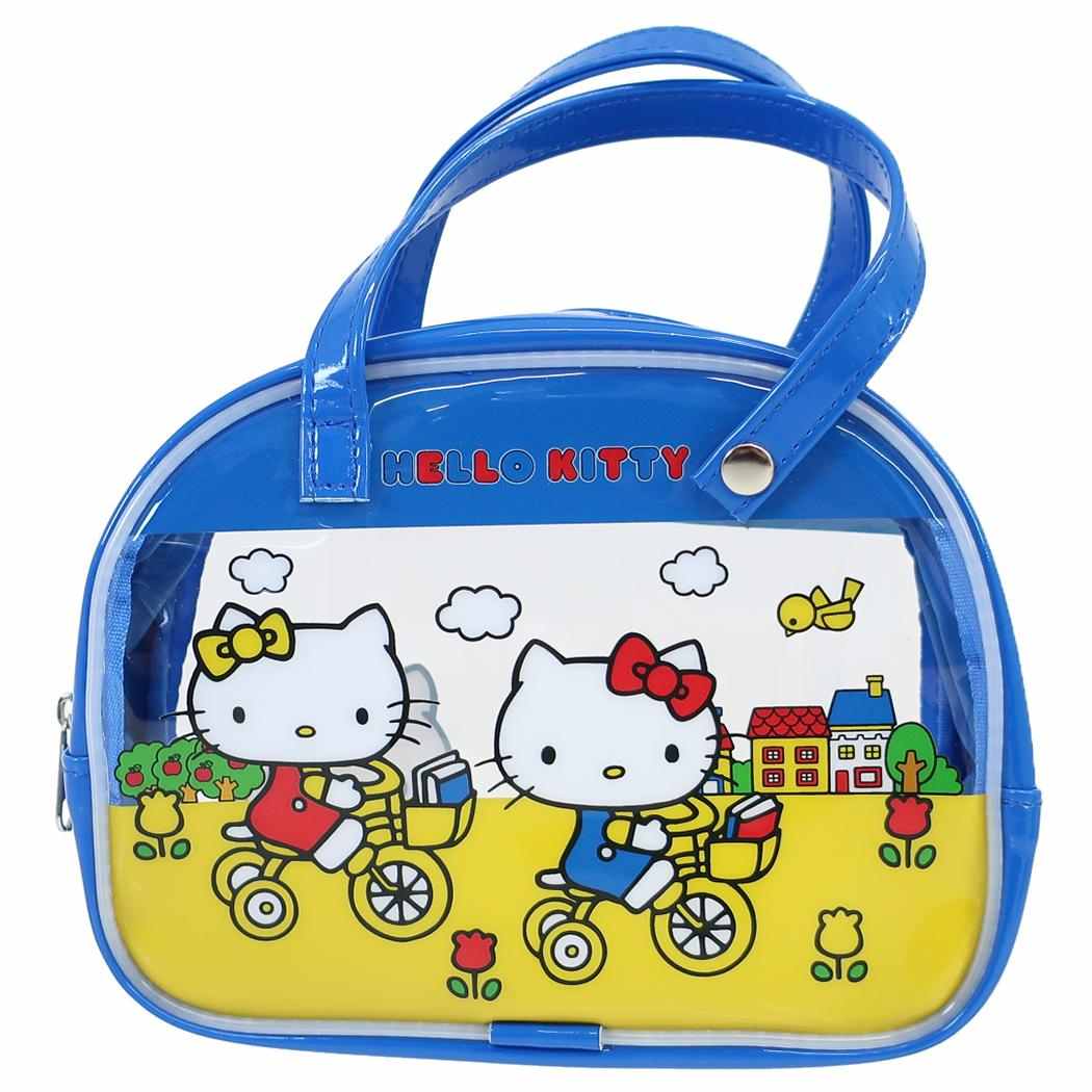 サンリオキャラクターズ コスメポーチ ボストンバッグ風ポーチ ハローキティ 自転車 Sanrio ワタナベ