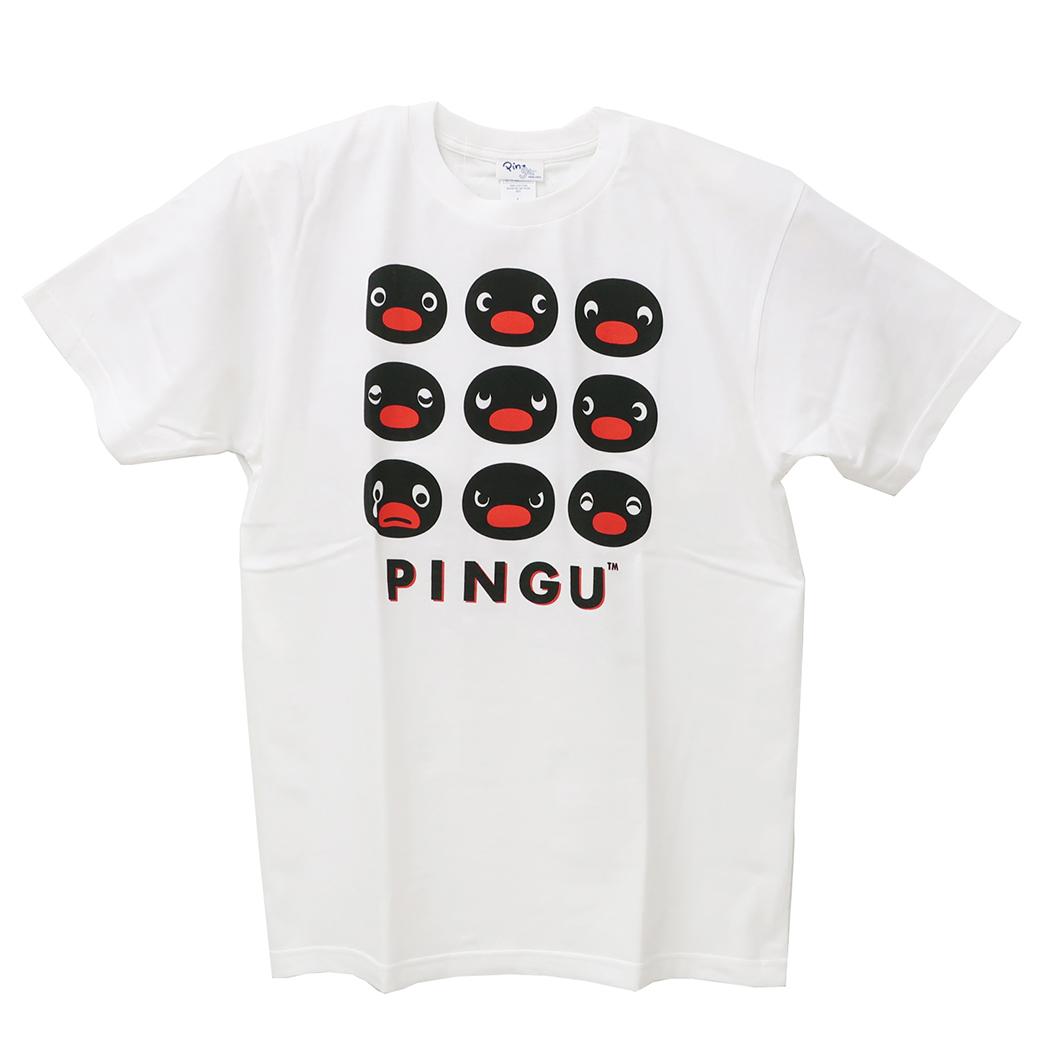ピングー T-SHIRTS 掠れプリント Tシャツ Lサイズ カオ/ホワイト Pingu ワタナベ