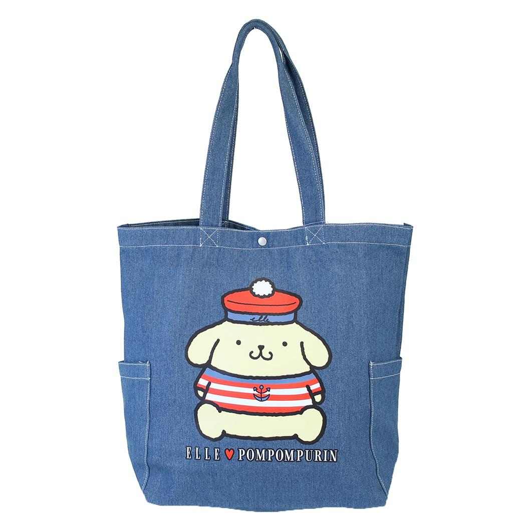 ELLExポムポムプリン 手提げかばん デニムトートバッグ ヴィンテージブルー ワタナベ