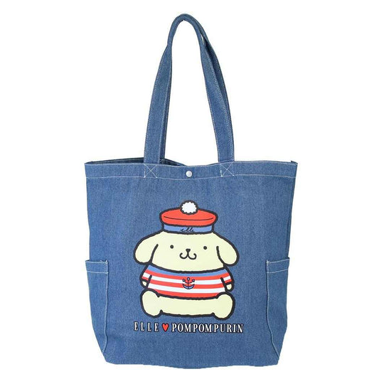 ELLExポムポムプリン 手提げかばん デニムトートバッグ ヴィンテージブルー ワタナベ