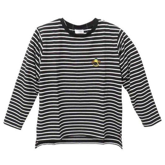 ひつじのショーン Tシャツ 刺繍ボーダーロンT フリーサイズ ビッツァー ブラックxホワイト ワタナベ 長袖 ロングTシャツ T-SHIRTS キャラクター グッズ メール便可 シネマコレクション