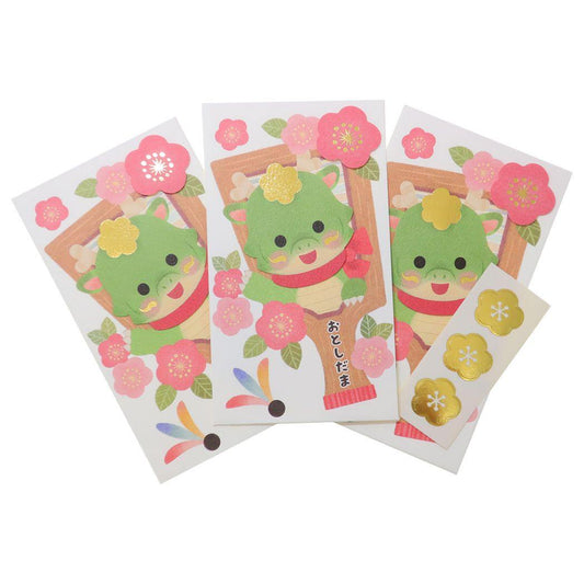 ポチ袋 ハンドメイド年賀ぽち袋 3枚入り 辰 羽子板 アクティブコーポレーション