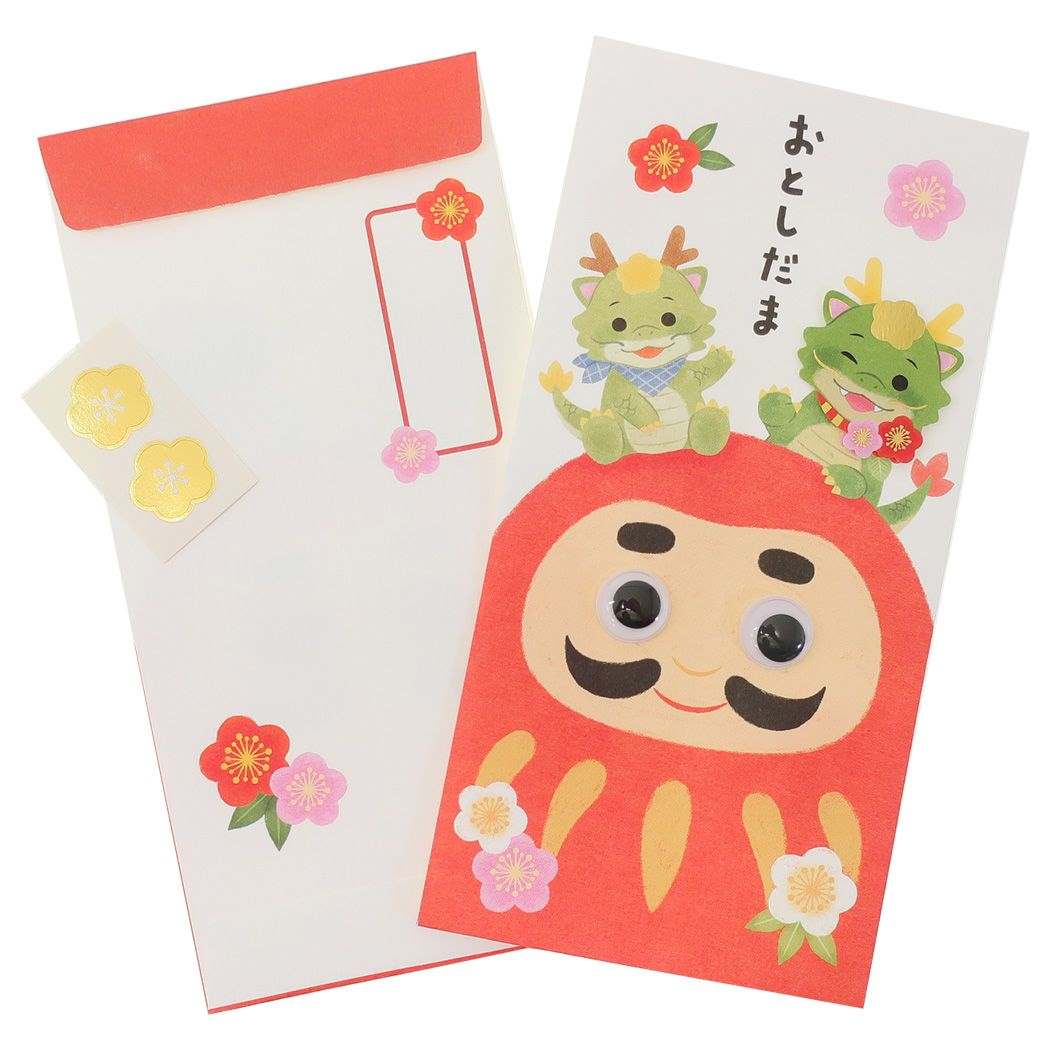 ポチ袋 ハンドメイド年賀長ぽち袋 2枚入り 辰とだるま アクティブコーポレーション