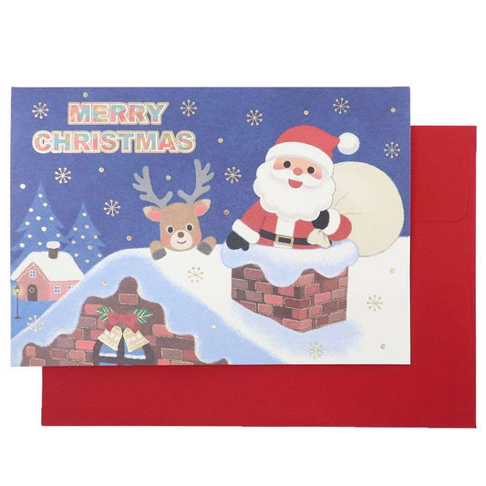 クリスマスカード 立体 ポップアップカード CHRISTMAS グリーティングカード アクティブコーポレーション サンタクロース 煙突クリスマス プレ