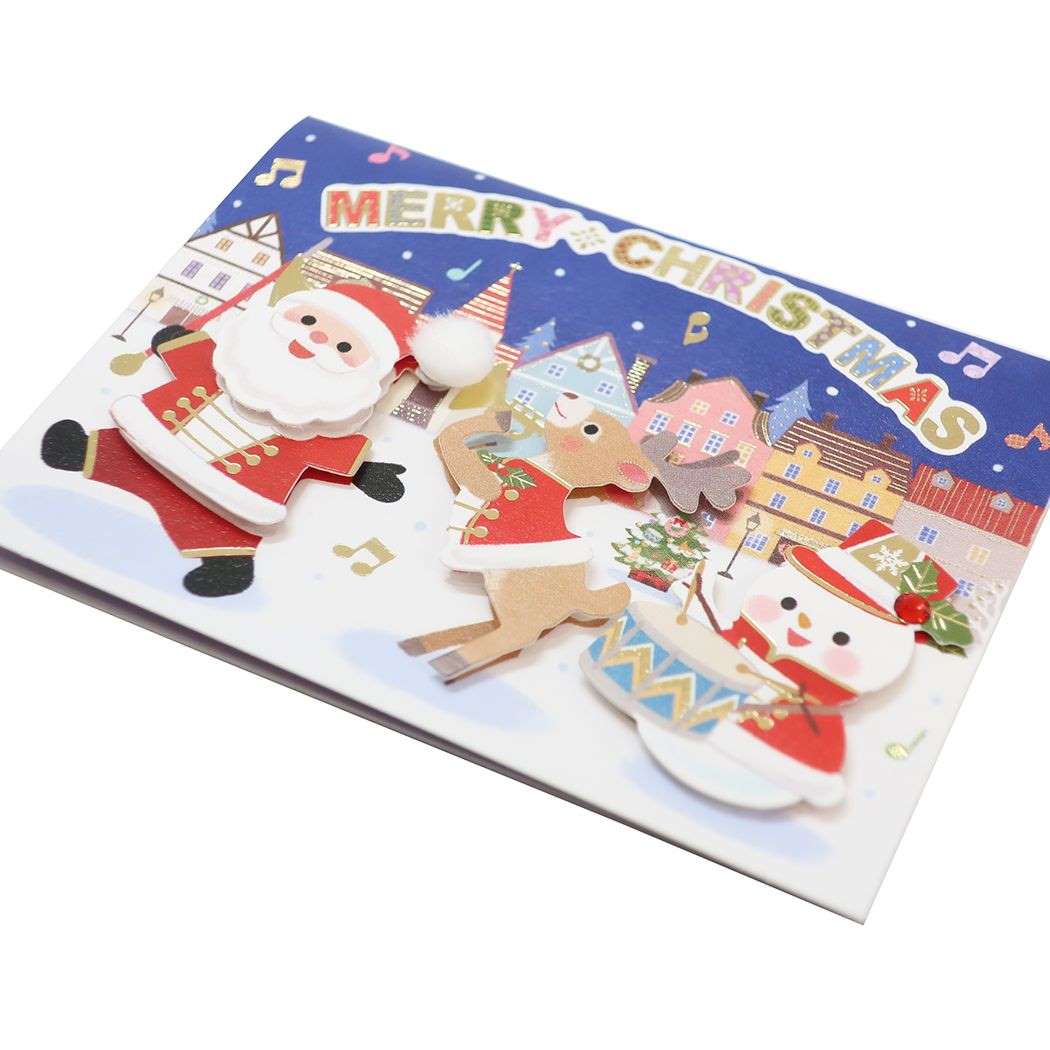 ミニグリーティングカード CHRISTMAS ハンドメイドミニクリスマスカード サンタクロース 音楽隊 ギフト雑貨クリスマス プレゼント 男の子