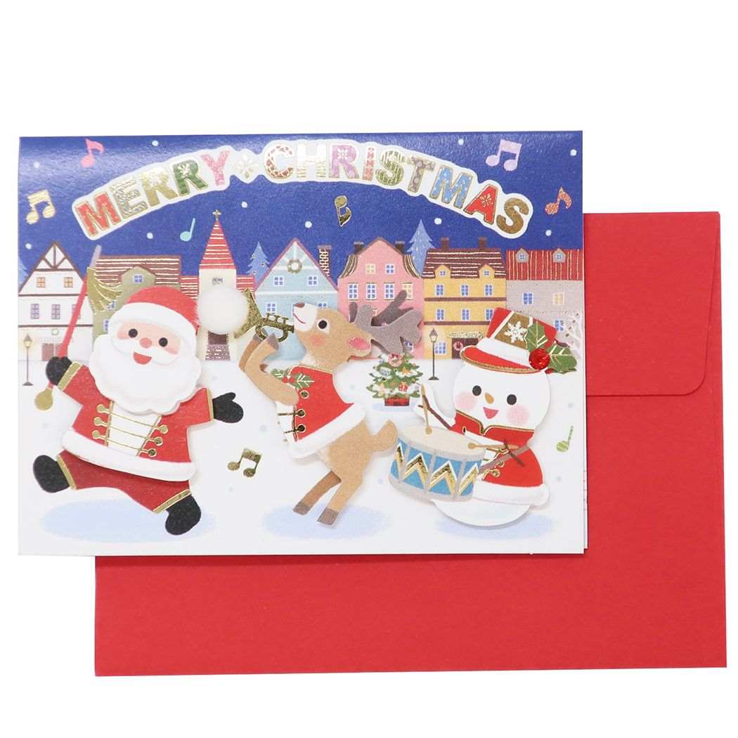 ミニグリーティングカード CHRISTMAS ハンドメイドミニクリスマスカード サンタクロース 音楽隊 ギフト雑貨クリスマス プレゼント 男の子