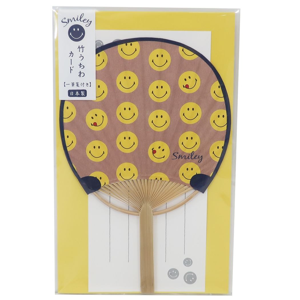 サマーカード グッズ 一筆箋付き ミニ竹うちわカード スマイリーフェイス ちらし Smiley Face 定型内郵便 プレゼント 男の