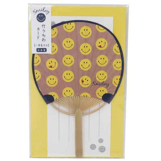 サマーカード グッズ 一筆箋付き ミニ竹うちわカード スマイリーフェイス ちらし Smiley Face 定型内郵便 プレゼント 男の