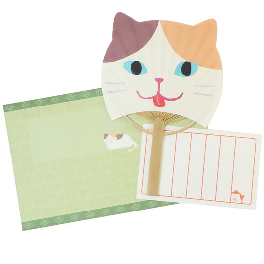 グリーティングカード あにまる竹うちわカード 一筆箋付きサマーカード ネコ ねこ