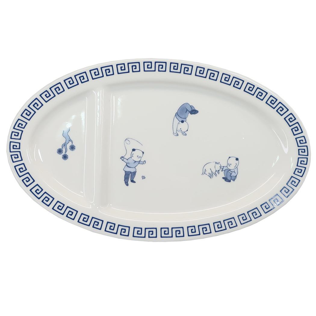 ギョウザ皿 おまち堂 中皿 唐子 紺 プレゼント グッズ 男の子 女の子 ギフト