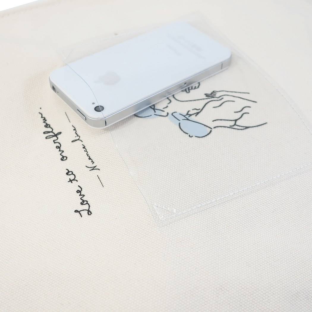 ラブサイン トートバッグ スクエア キャンバストート 通販 PVCポケット付き プレゼント 男の子 女の子 ギフト