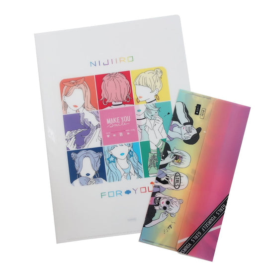 NIJIIRO x LIKEオルチャン A4ファイル＆縦長ファイル クリアファイル＆チケットホルダーセット メイクユースマイル 子供用 文具 女の子向