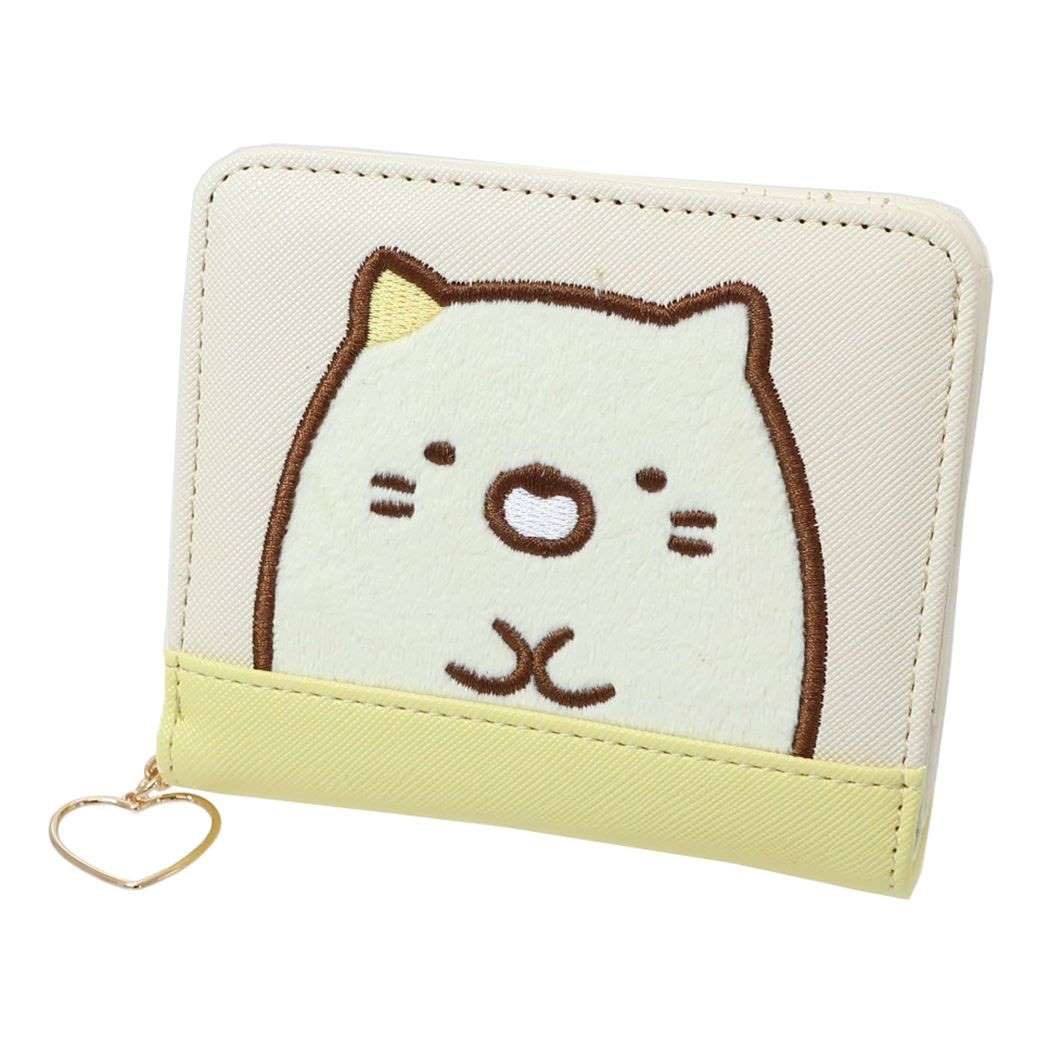 すみっコぐらし サンエックス キャラクター 二つ折り財布 ラウンド札入れ ラウンドショートウォレット ねこ フェイス柄 イエロー