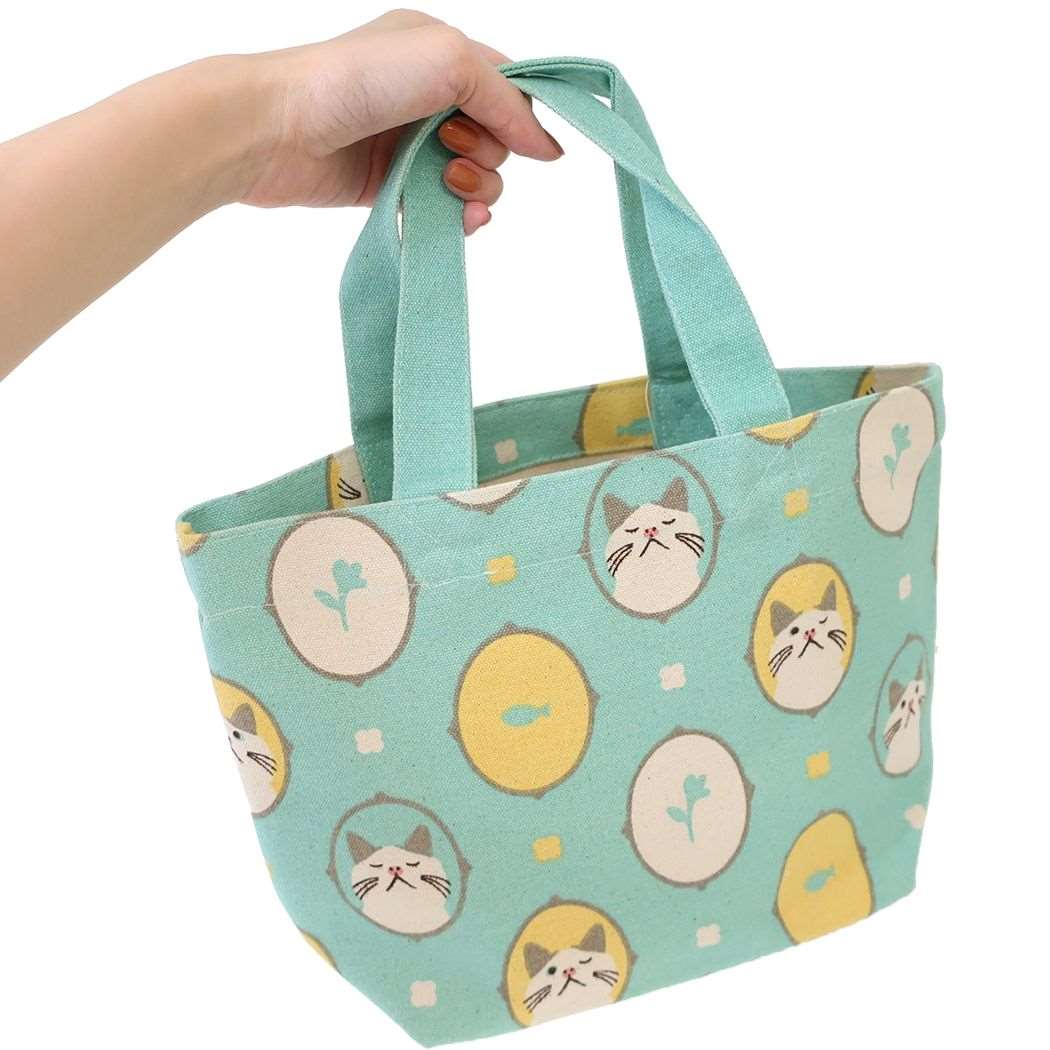 ランチバッグ カメオターチャン ミニトート ねこ ミント