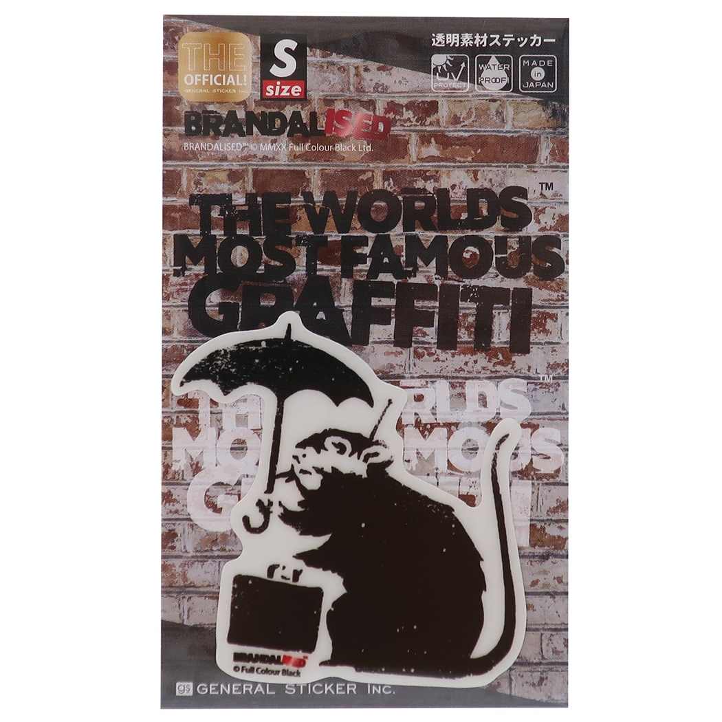 ビッグ シール バンクシー ダイカット クリア ステッカー Banksy Umbrella Rat 耐水耐光仕様 ART プレゼント