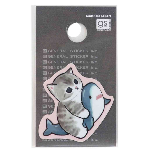 ねこ グッズ 防水シール キャラクター ダイカット耐水ミニステッカー サメ乗り mofusand モフサンド プレゼント 男の子 女の