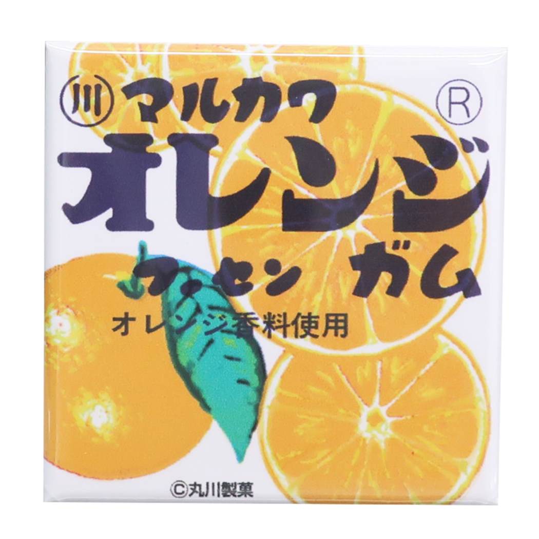 缶バッジ 昭和レトロ駄菓子 40mm四角カンバッジ オレンジフーセンガム プレゼント 男の子 女の子 ギフト