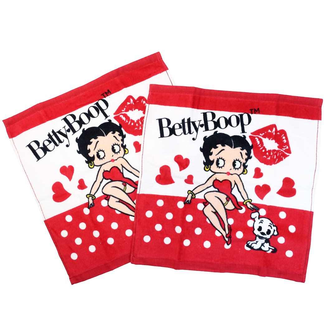 ハンドタオル ベティブープ プリント ウォッシュタオル 2枚セット BETTY BOOP ハートドット 汗拭きタオル 女の子 中学生 高校生 女性 キ