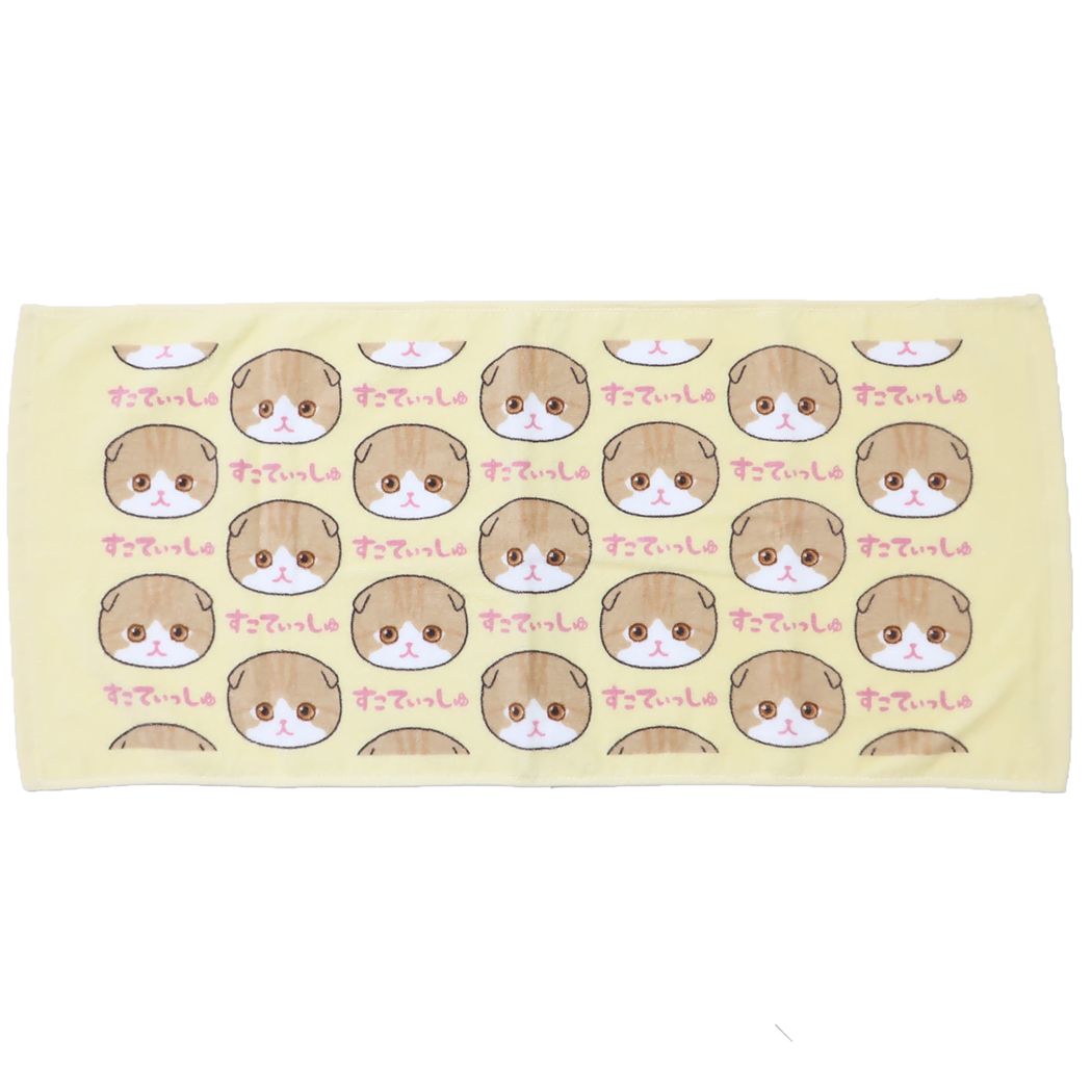 プリントロングタオル にゃんにゃんにゃーるど フェイスタオル ねこ 犬飼タオル すこてぃっしゅ