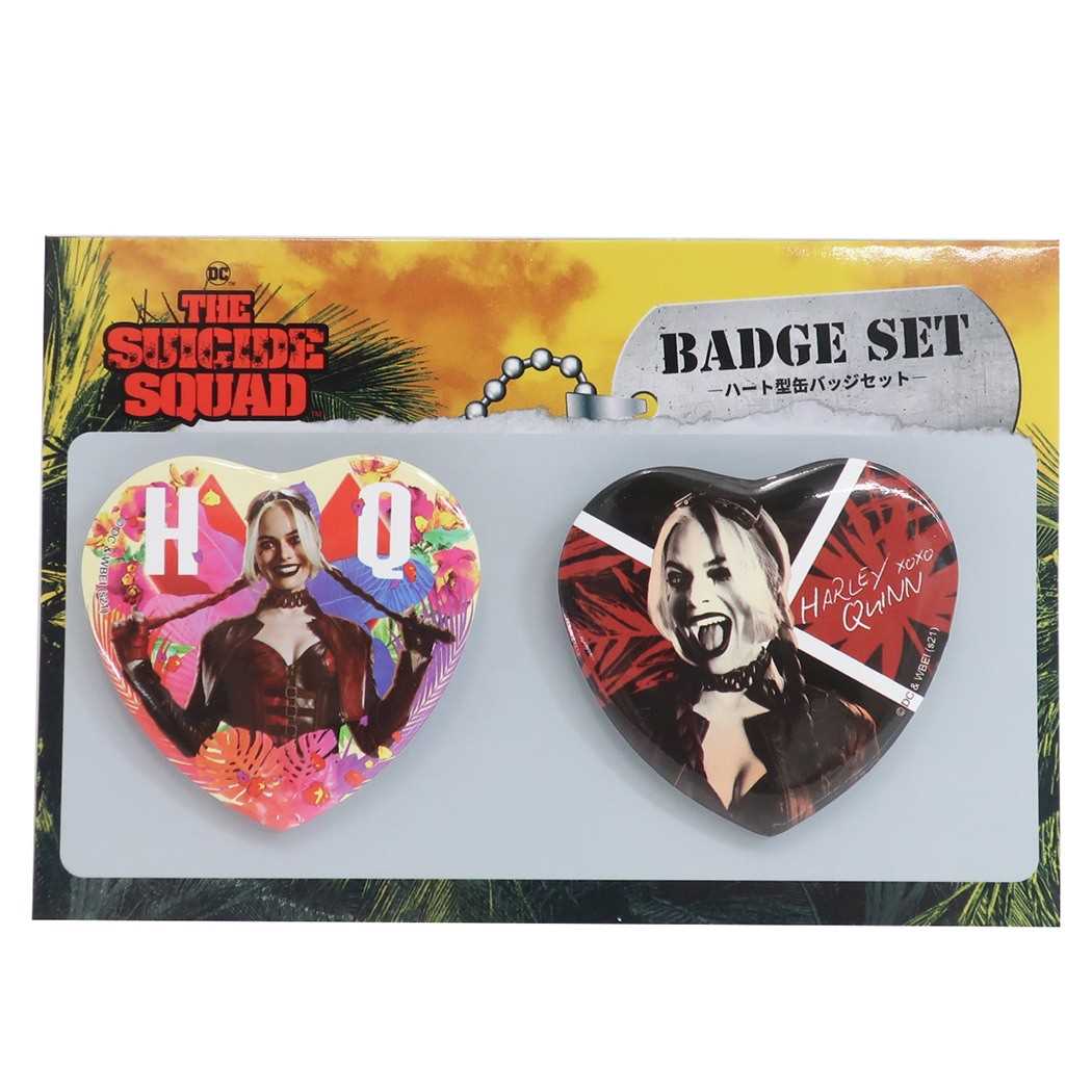 スーサイドスクワッド 極 悪党 集結 ハート型 カンバッジ 2個セット 缶バッジ ハーレイクイン DCコミック SUICIDE SQUAD キャラクタ