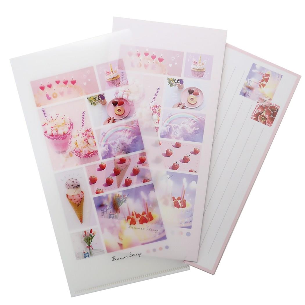 レターセット 一筆箋＆封筒＆ファイル フレームズストーリー 封筒ケース付きLetter Frames Story SWEETS プレゼント