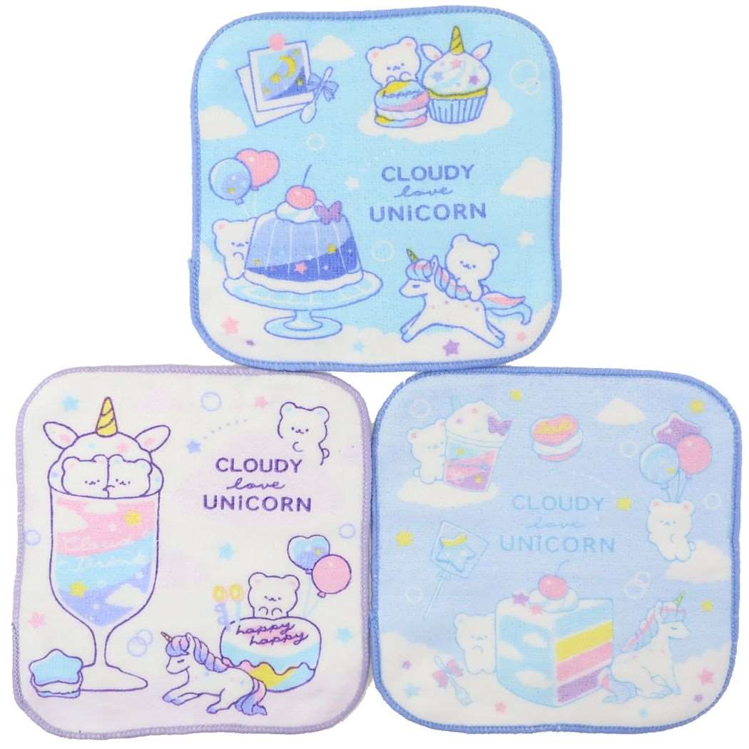 ミニタオル3Pセット ハンカチタオル3枚組 CLOUDY UNICORN 新入学 カミオジャパン プレゼント 男の子 女の子 ギフト