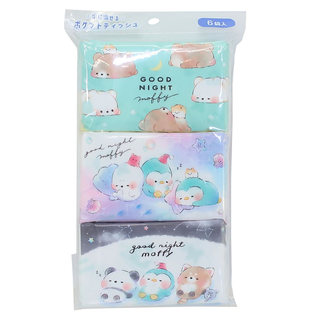 ティッシュペーパー ポケットティッシュ 6袋入り すやすやモフィー カミオジャパン