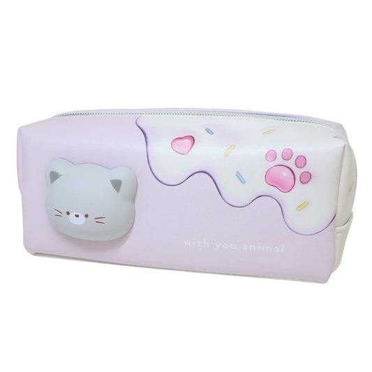 BOXペンケース WITH YOU ANIMAL ペンポーチ カミオジャパン PUKUTTO クリームねこ