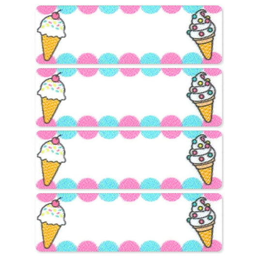 名前ラベル シール＆アイロン接着ネームラベル 4枚セット アイスクリーム 新入学 お気に入りシリーズ 清原
