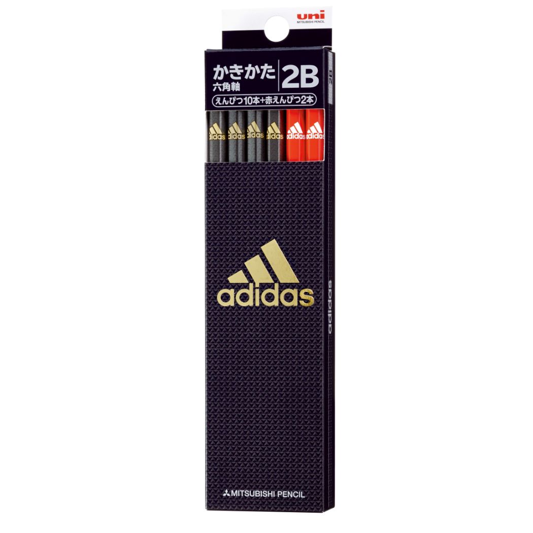 2B＆赤鉛筆ダース アディダス adidas 鉛筆 12本セット かきかたえんぴつ AI 04 黒金 新入学 三菱鉛筆 新学期準備文具 かきかた鉛筆