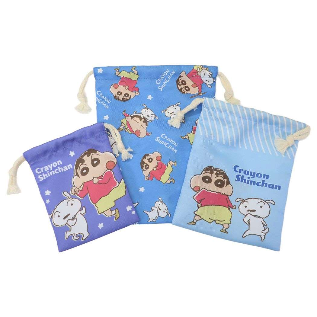 クレヨンしんちゃん アニメキャラクター 巾着袋 3P巾着 きんちゃくポーチ3枚セット しんちゃん＆シロ
