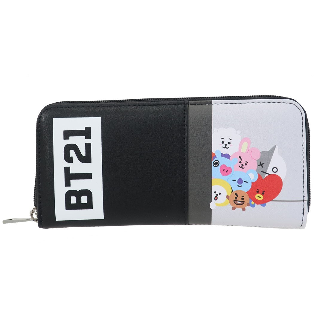 BT21 商品 レディース 長財布 LINE FRIENDS キャラクター ラウンドファスナー ロングウォレット ブラック1 プレ