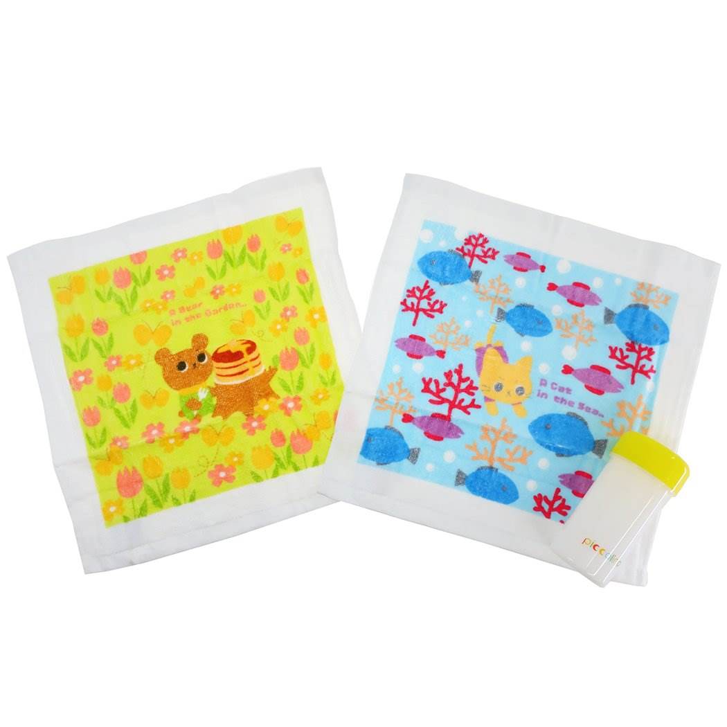 ハンドタオル 円筒ケース付き 制菌 ハンドタオル 2枚セット piccolino ピッコリーノ ネイチャーフレンズ 丸眞 おしぼりタオル プ