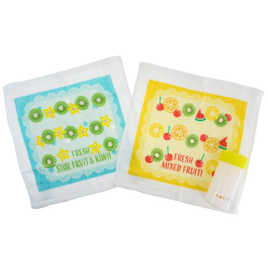 円筒ケース付き 制菌 ハンドタオル 2枚セット ハンドタオル piccolino ピッコリーノ メニーフルーツ おしぼりタオル かわいい プ