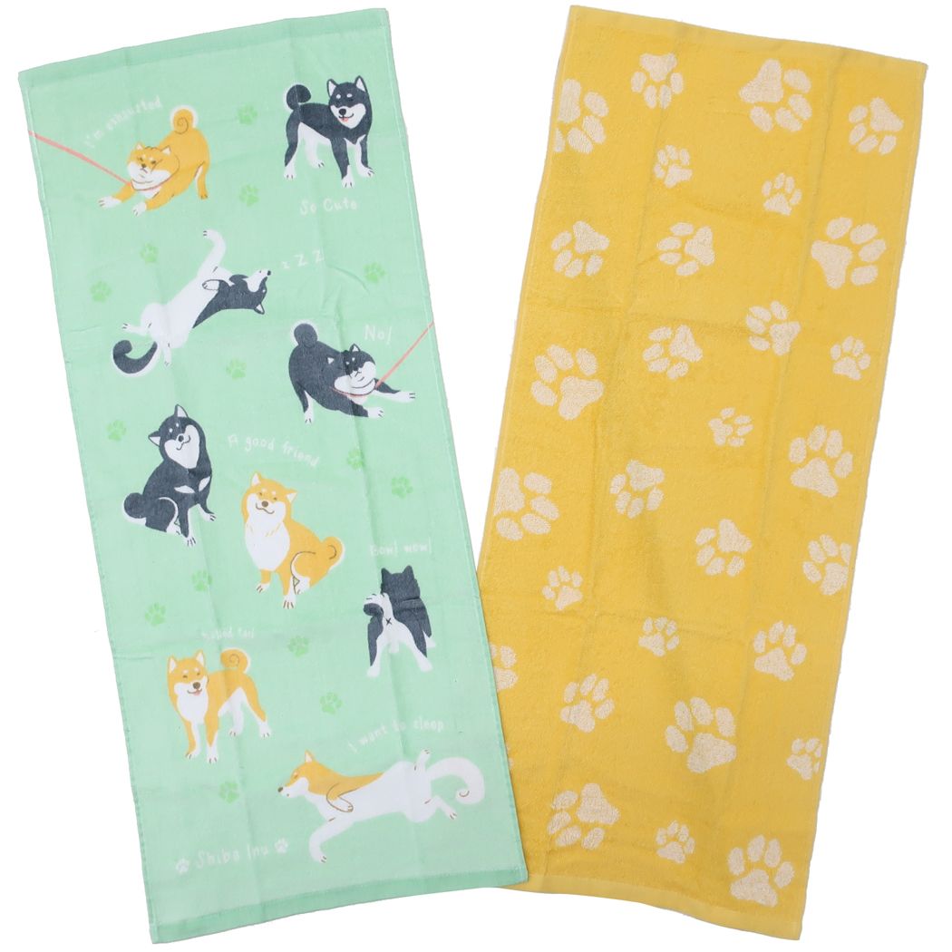 フェイスタオル ワンダフルピース ロングタオル 2枚セット シャーリング ジャガード いぬ 柴犬 新生活雑貨 プレゼント 男の子 女の子
