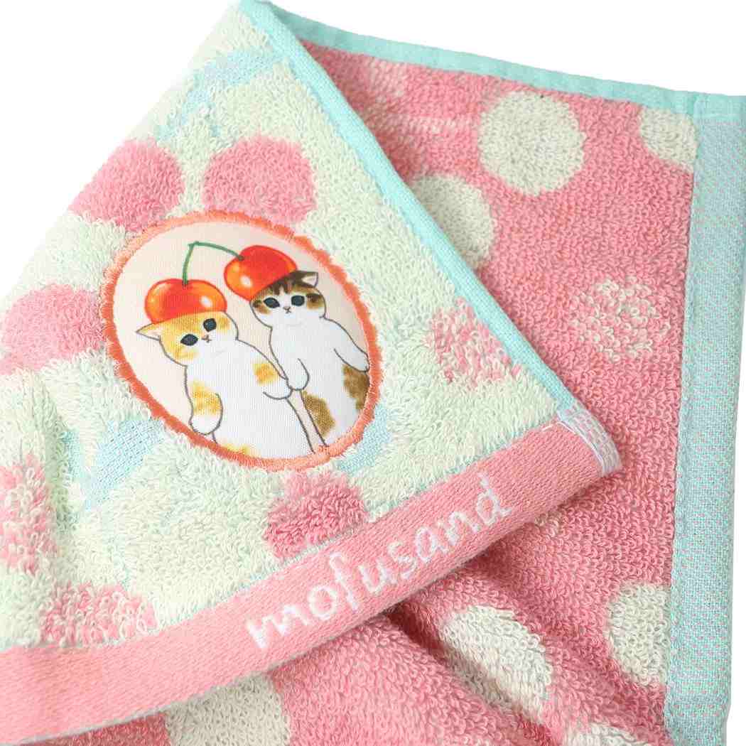 モフサンド mofusand キャラクター ミニタオル ジャガードハンカチタオル さくらんぼにゃんドット