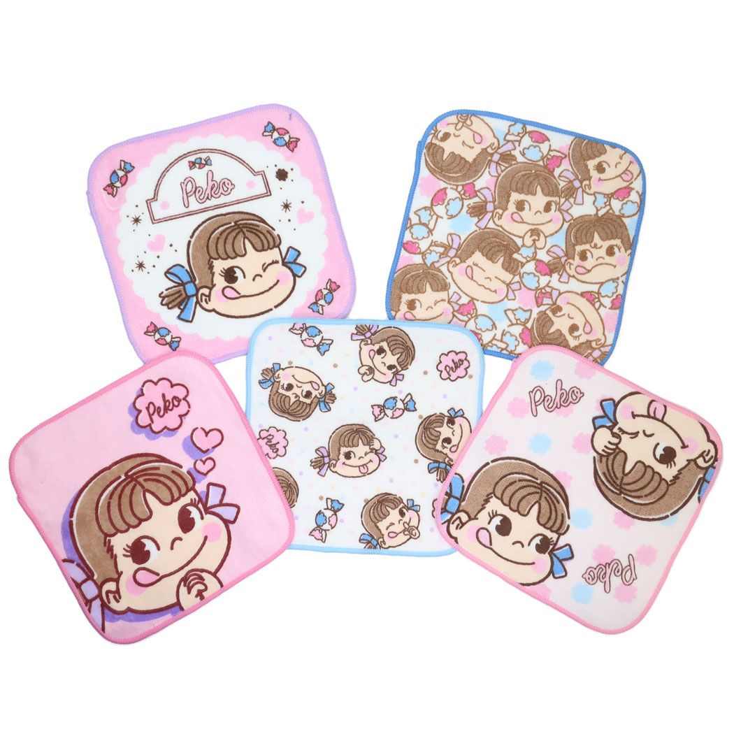 不二家のペコちゃん ミニタオル はんかちタオル5枚セット ペコ＆ポコ ファニーガール 丸眞 プレゼント 男の子 女の子 ギフト