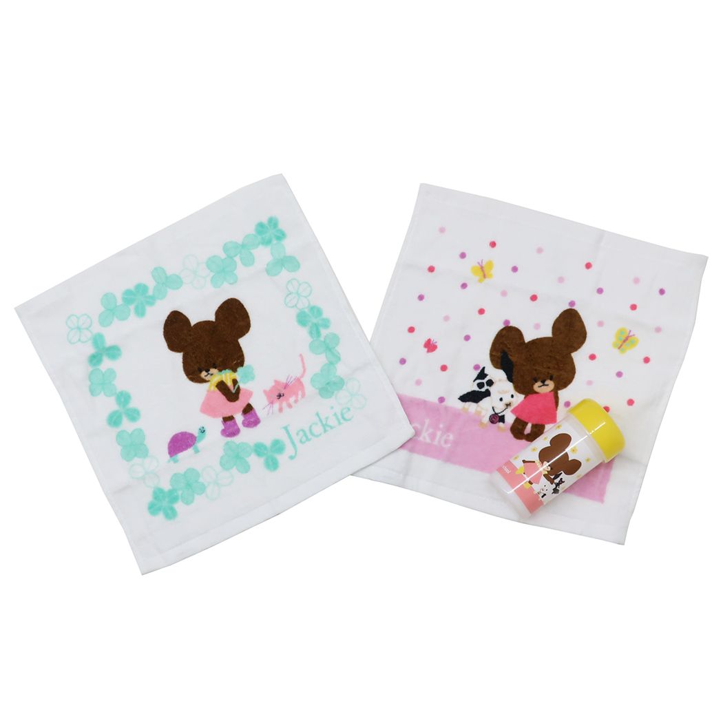 くまのがっこう 絵本キャラクター ハンドタオル 円筒ケース付き 制菌 ハンドタオル 2枚セット ジャッキーのハッピータイム プレゼント