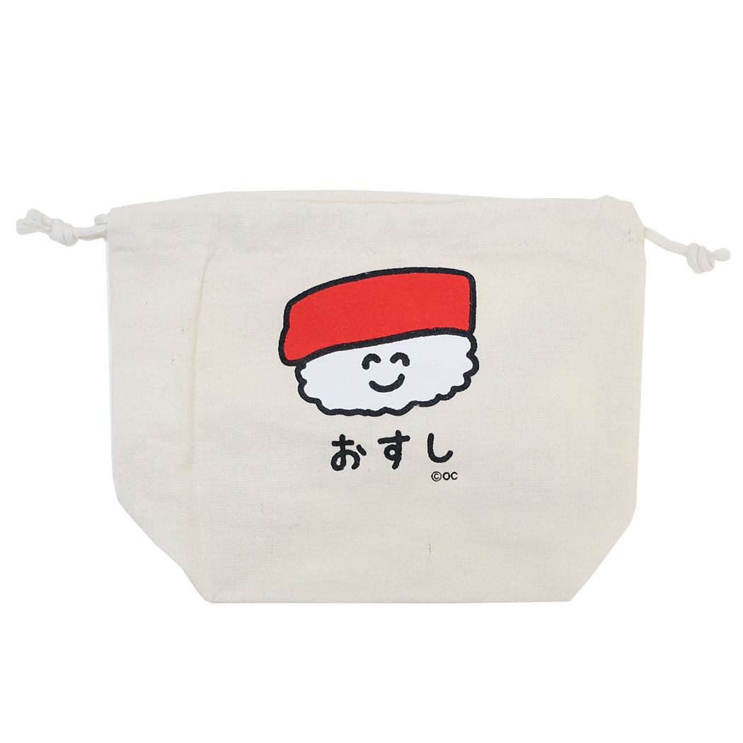 おえかきさん マチ付ききんちゃくポーチ 巾着袋 おもしろ雑貨 おすしさんマグロ
