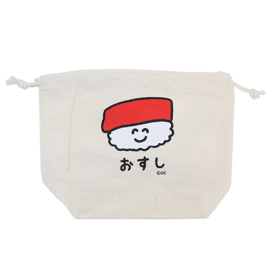 おえかきさん マチ付ききんちゃくポーチ 巾着袋 おもしろ雑貨 おすしさんマグロ