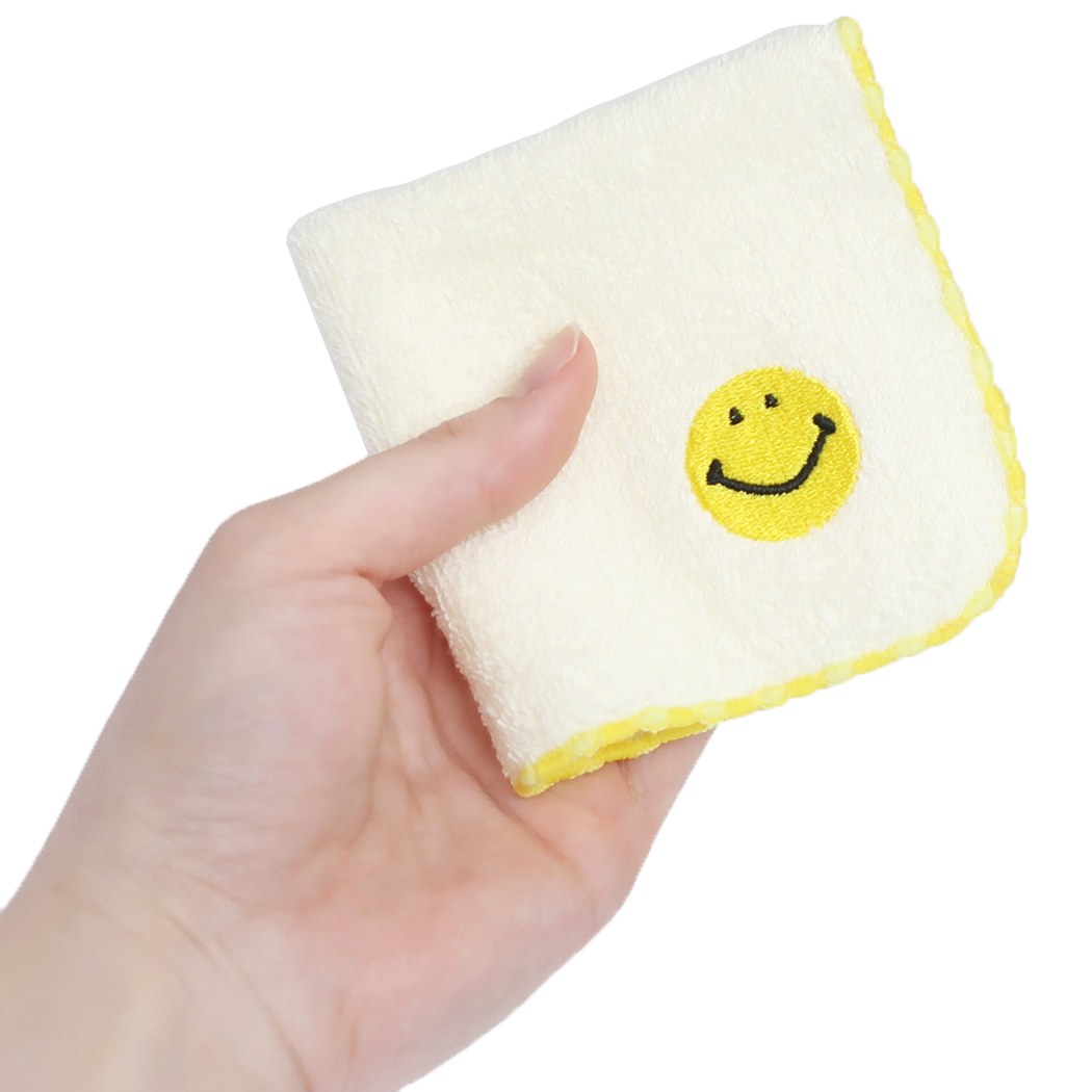 スマイリーフェイス ワンポイント 刺繍 ハンカチタオル Smiley Face ミニタオル キャラクター プレゼント 男の子 女の子
