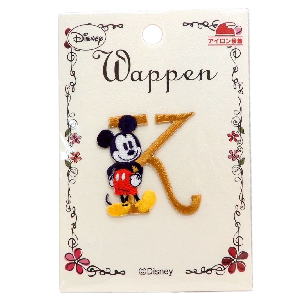 ワッペン ミッキー＆ミニー イニシャルアイロンパッチ アルファベット K ディズニー パイオニア 手芸用品 入園 入学 準備雑貨 プレゼント
