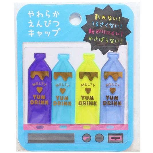 鉛筆キャップ やわらかえんぴつカバー4本セット ドリンク ブルー クーリア プレゼント 男の子 女の子 ギフト