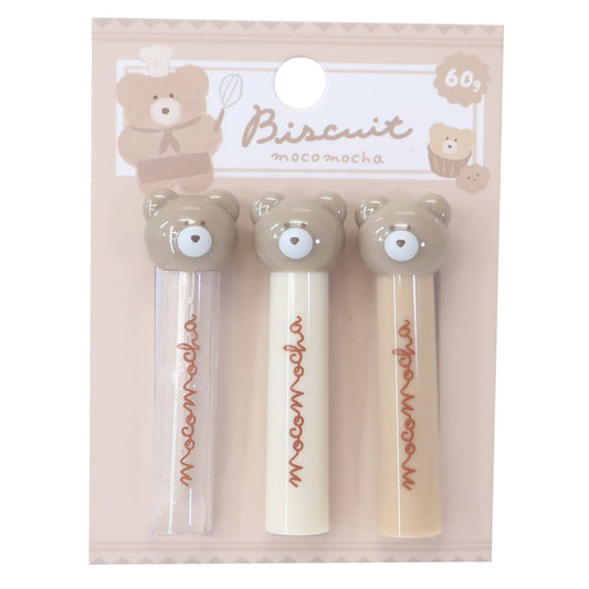 マスコットキャップ3本セット ほっこりモコモカ 鉛筆キャップ クーリア モカビスケット