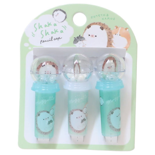 鉛筆キャップ むぎゅっとふれんず シャカシャカ鉛筆キャップ えんぴつカバー3本セット ぽてと＆はむず 新学期準備文具