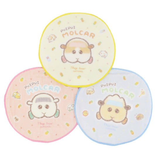 PUIPUI モルカー グッズ ミニタオル キャラクター ハンカチタオル 3枚セット 丸型 プレゼント 男の子 女の子 ギフト