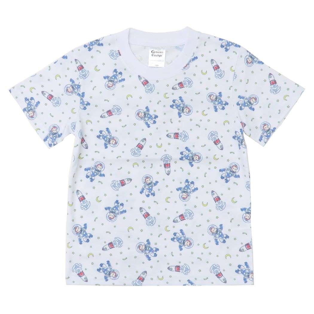 おさるのジョージ グッズ 子供用Tシャツ 絵本キャラクター キッズT-SHIRTS 宇宙 パターン キッズ120