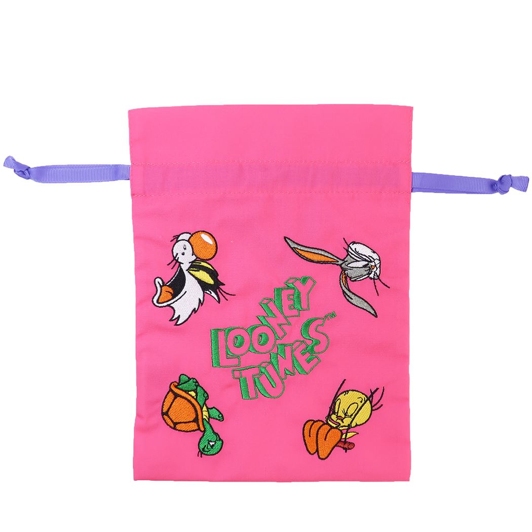 ルーニーテューンズ LOONEY TUNES キャラクター 巾着袋 エンブロイダリーポーチS PK×GR プレゼント 男の子 女の子