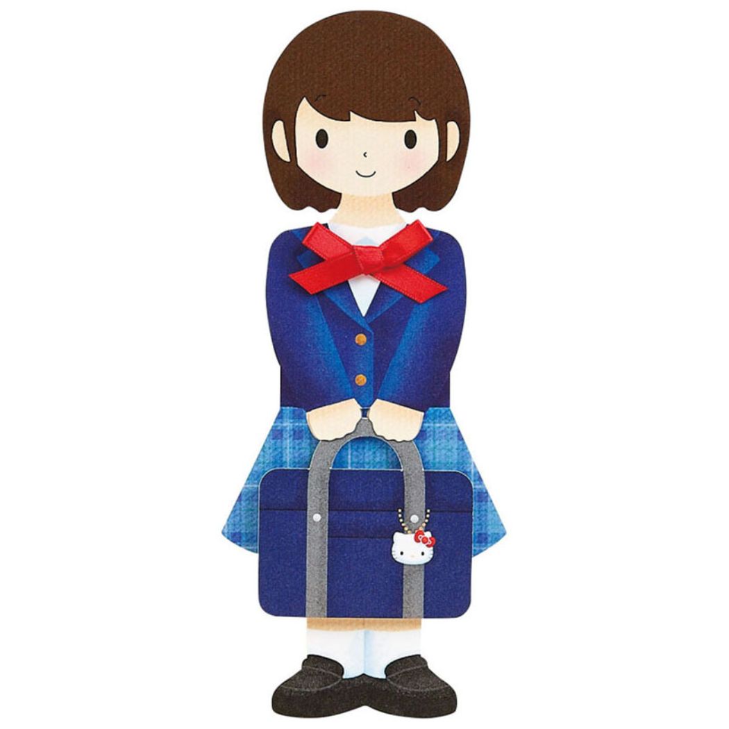 グリーティングカード ダイカットカード 学生服女の子型抜き 入学 サンリオ